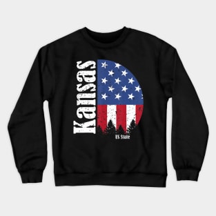 Vintage Retro Kansas American Flag 4th of July Patriotic Crewneck Sweatshirt